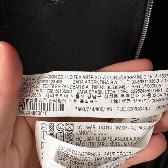 Zara Wool Blend Moto Double Zip Coat Jacket Black Size XS - Picture 10 of 10